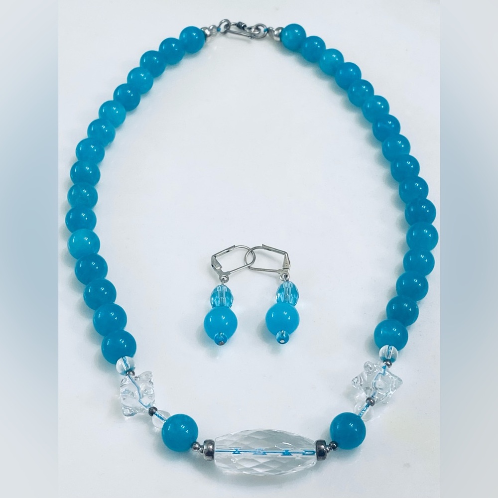 Blue Jade with Crystal Necklace and Earring Set